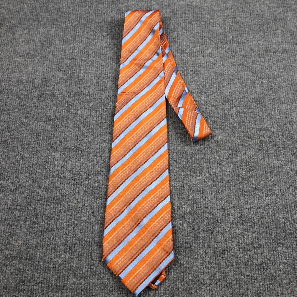 EKH Lerougeonii Tie Mens Orange Blue Striped Designed‎ In Italy Necktie
